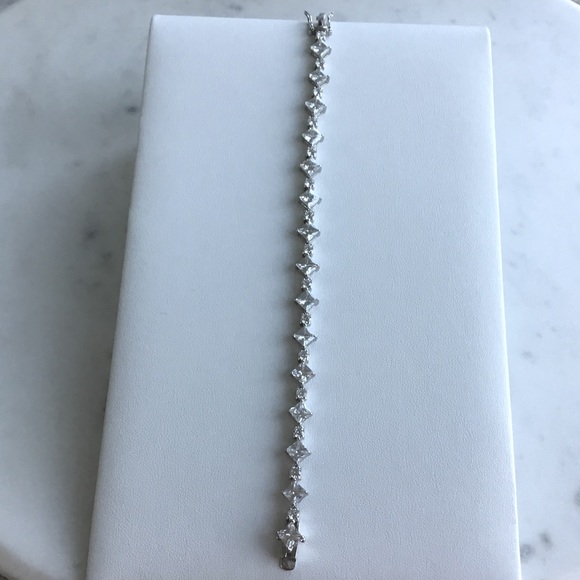 Sterling Princess-Cut & Round CZ Tennis Bracelet - Picture 4 of 13